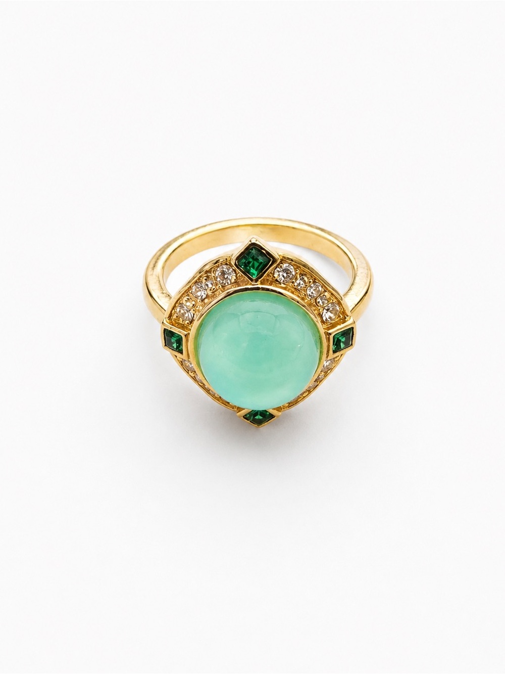 New Statement Green Cabochon‎ Stone & Rhinestone Halo Size 7